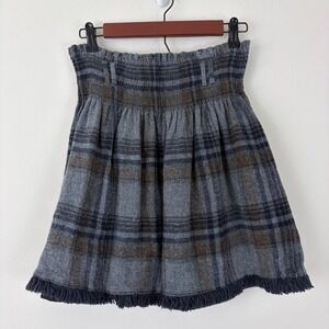 Zara Basic Womens Grey Brown Plaid Dark Academia Fringe Hem Mini Skirt Size M